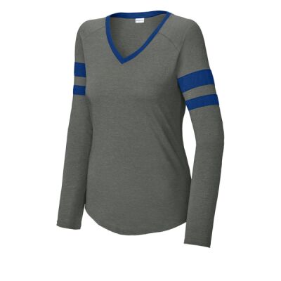 Women's Halftime Stripe Long Sleeve V Neck Tee Thumbnail
