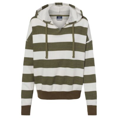 Women's Striped Fleece Boxy Hooded Sweatshirt Thumbnail