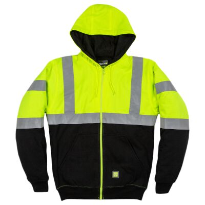 Men's Hi-Vis Class 3 Color Block Full-Zip Hooded Sweatshirt Thumbnail